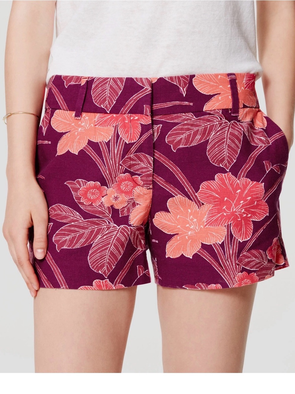 LOFT Pink Floral Purple Bermuda Shorts